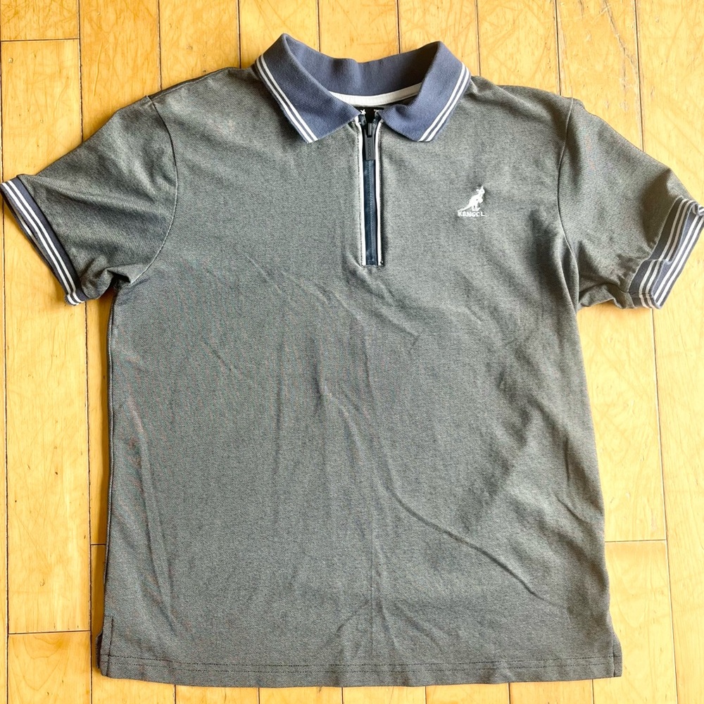 Kangol Zip‑Neck Charcoal Grey Polo Shirt Size Medium